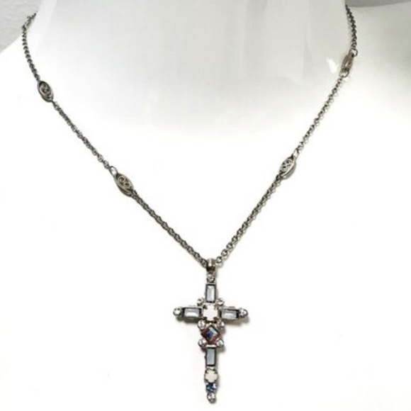 Sorrelli Glacier Blue Crystal Cross Necklace with antique silver finish - Picture 7 of 12